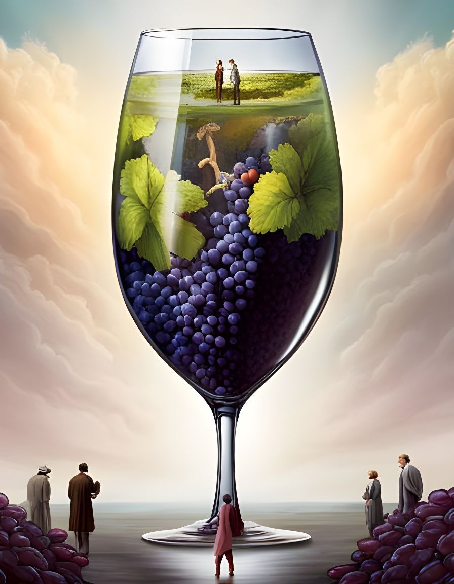 Grapes in Giant Wine Glass: Dystopian Digital Art