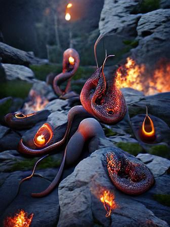 Infernal Serpents in Burning Landscape