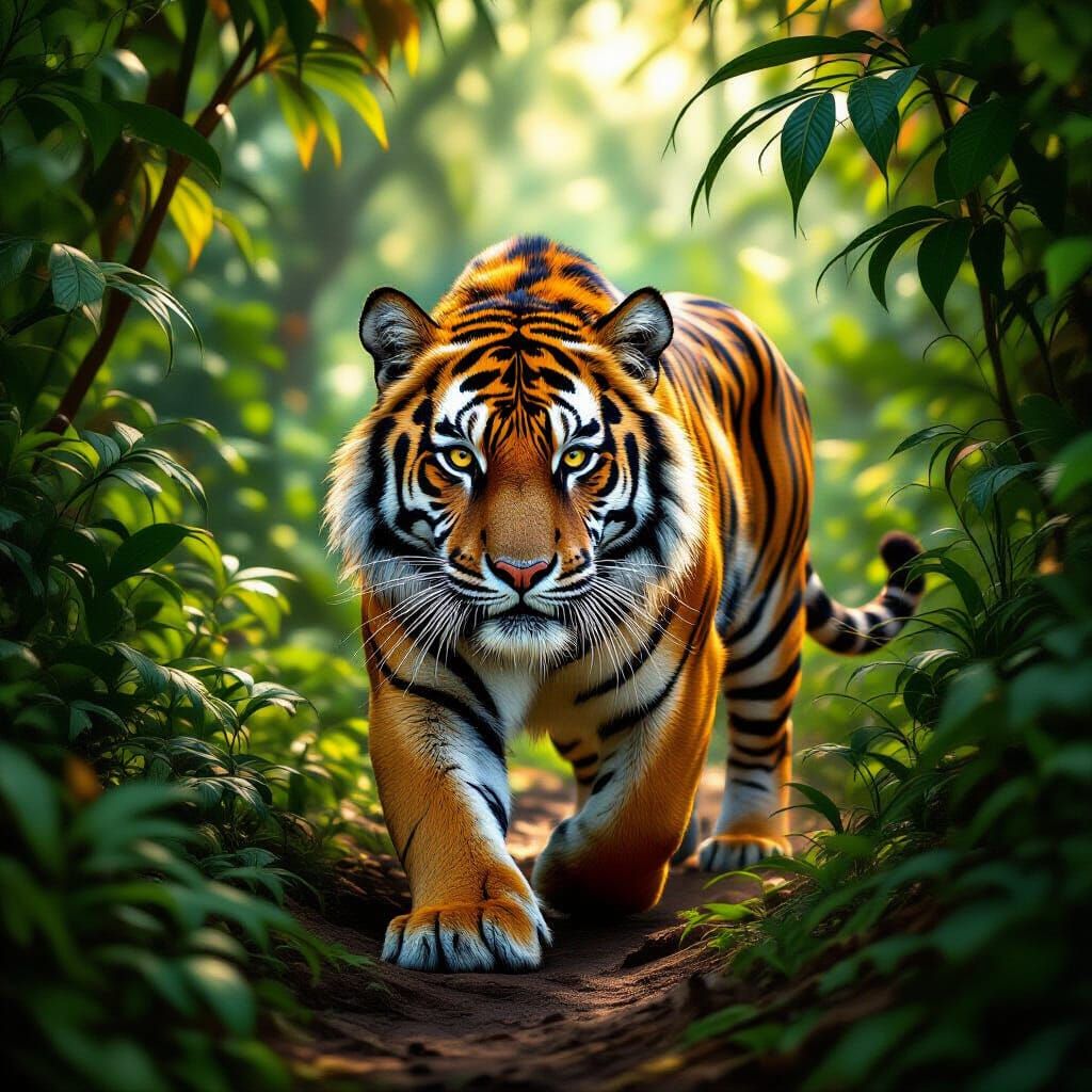 Bengal Tiger with Tribal Markings in Jungle, Hyperrealistic ...