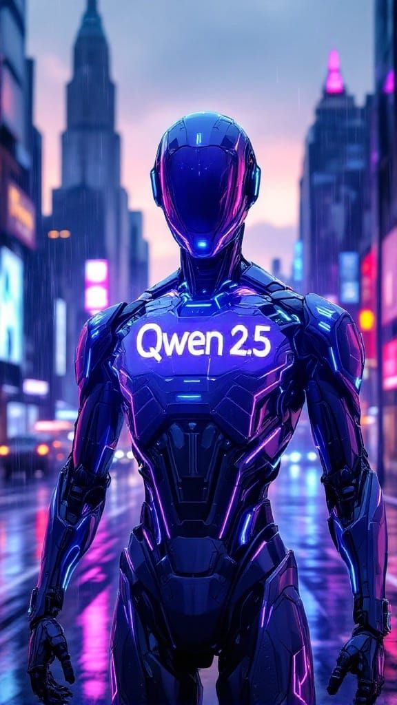 Cyberpunk Futuristic Robot in Neon-Lit Cityscape