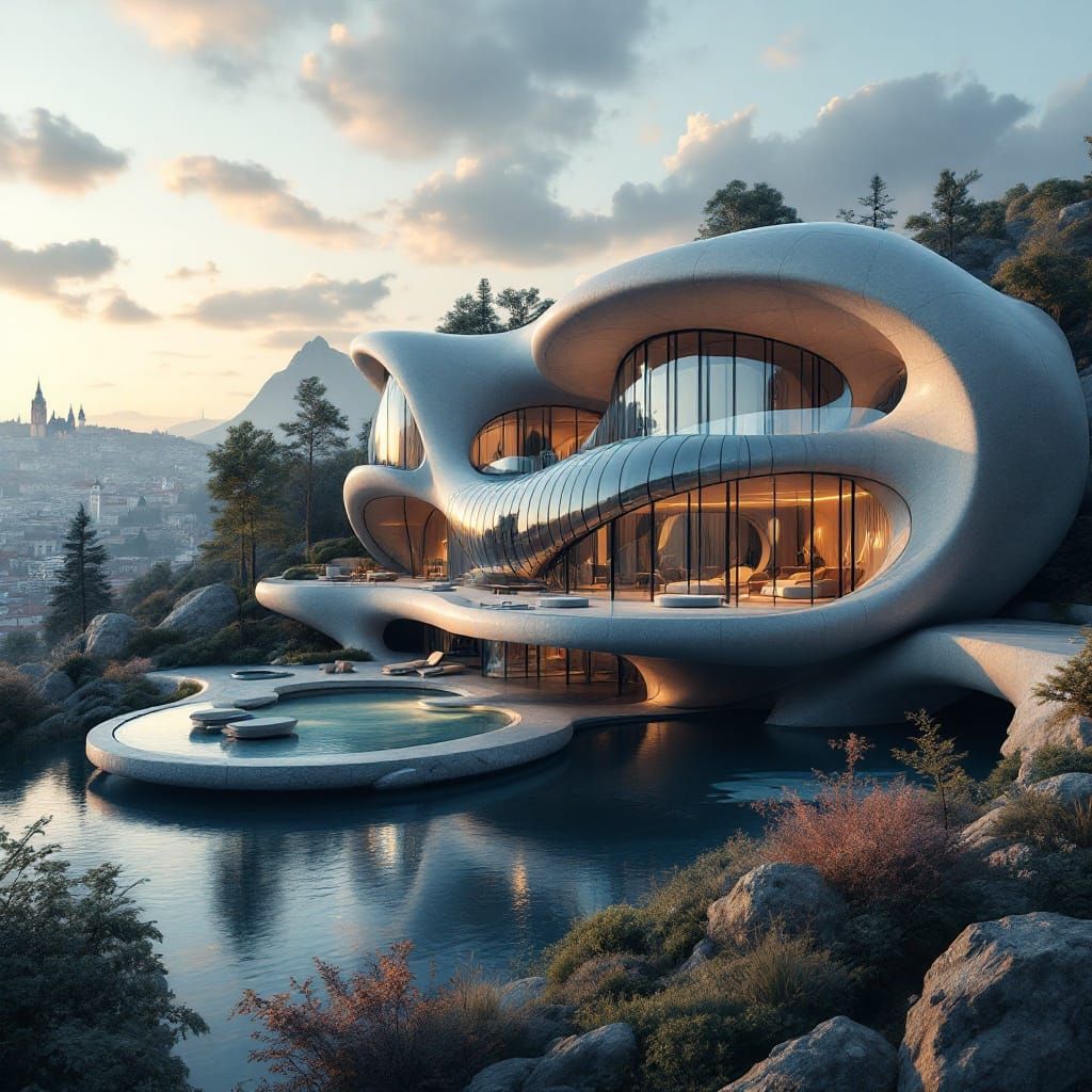 Ethereal Luxury Villa in Prague: Matte Painting Style