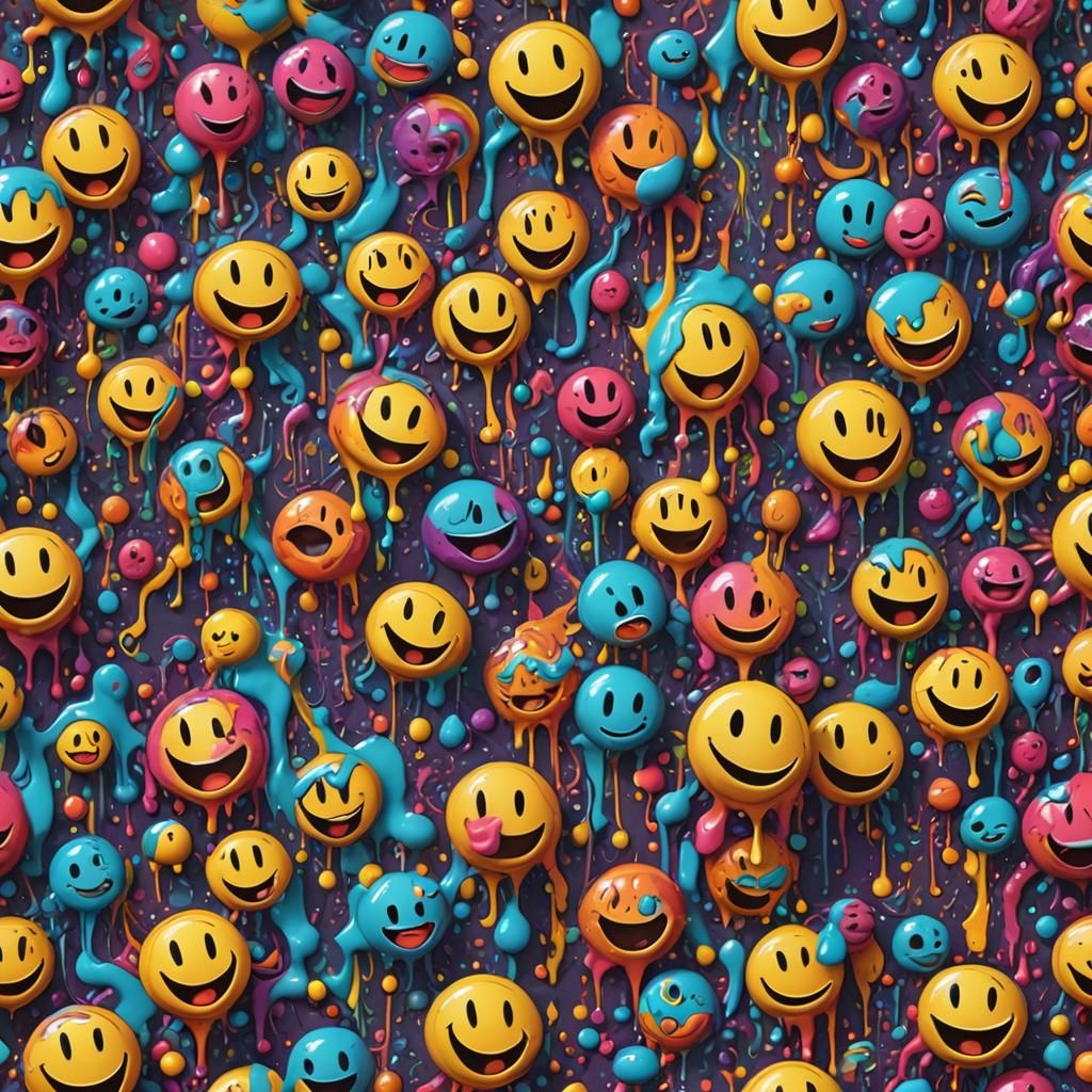 Trippy Melting Smiley Faces in Detailed Digital Art