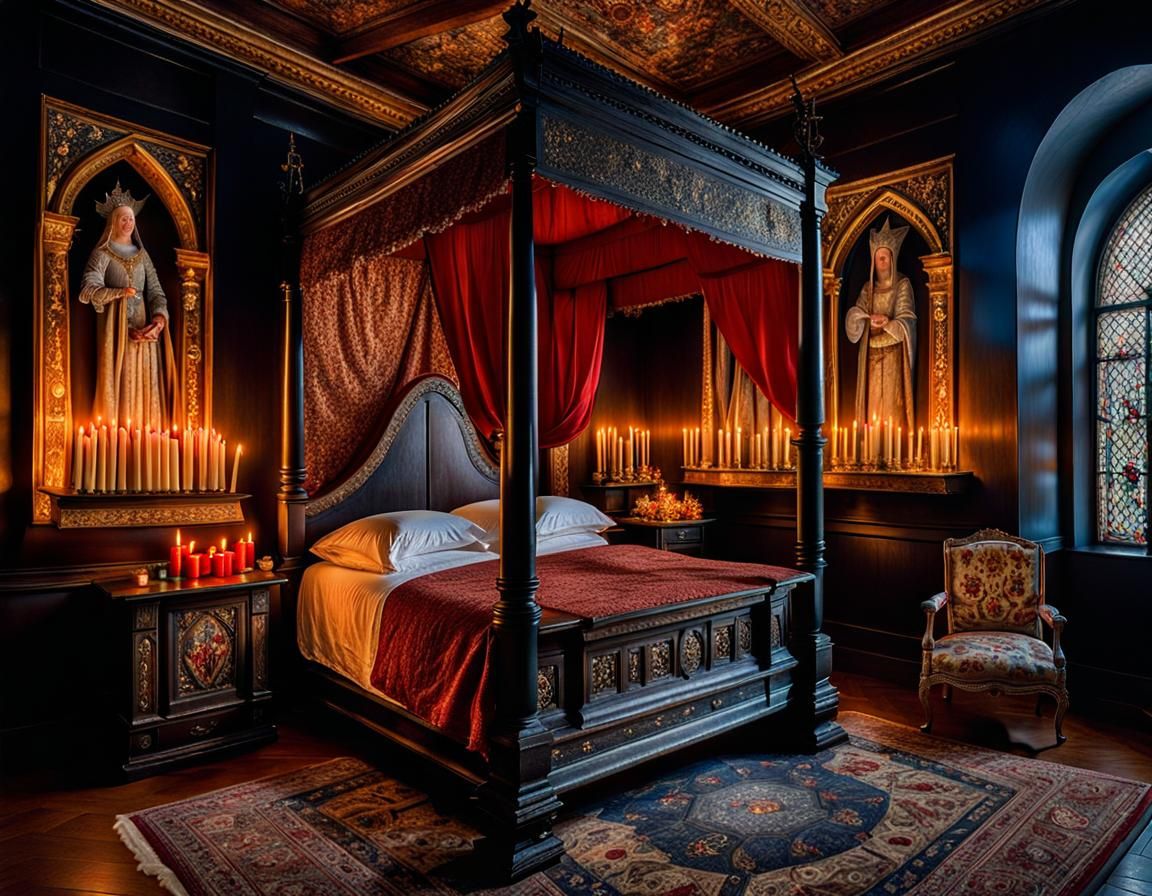 candle lit bed chamber