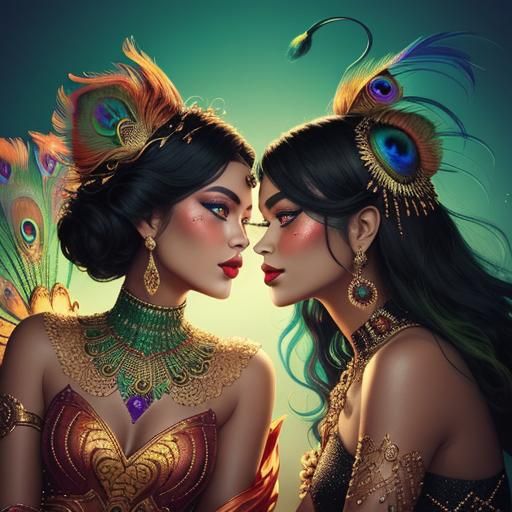 Gold Man with Peacock Hair in Candy Art Style