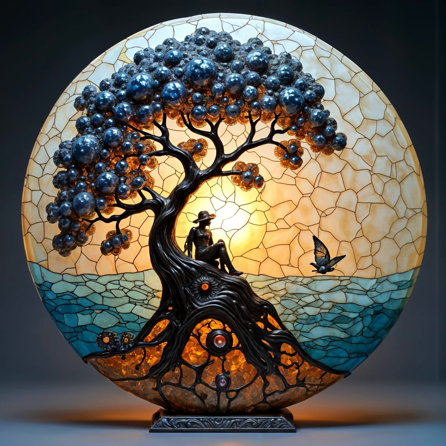 Tiffany Style Sunset: Stained Glass Sculpture