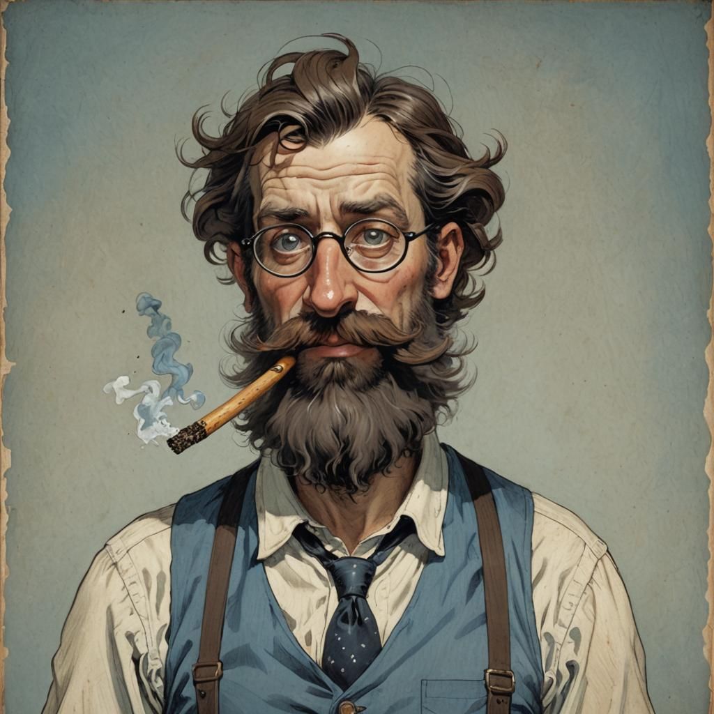 Exaggerated Caricature of Tired Man in Daumier Style