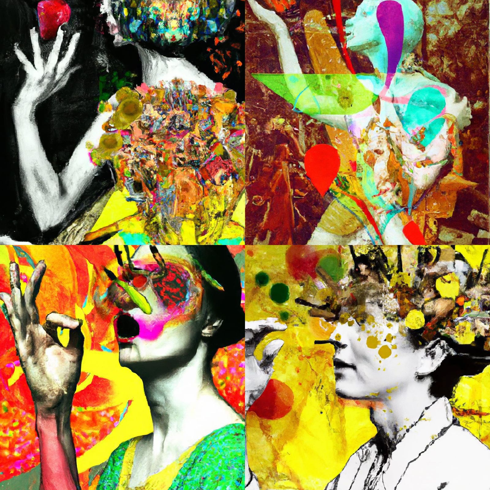 Surreal Collage: Woman, Fruit, and Distorted Perception
