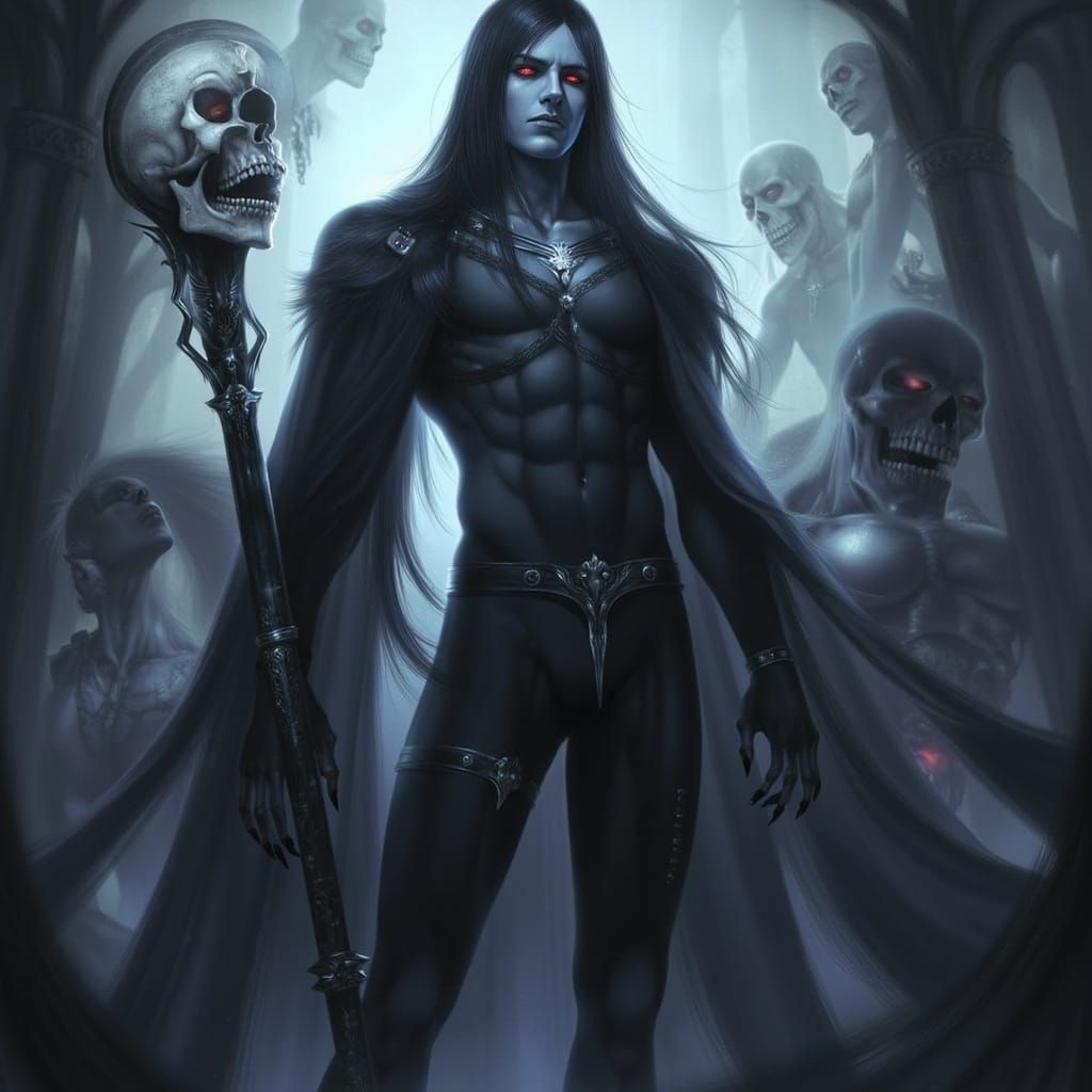 Dark Necromancer in Anime Style with Skeletal Motifs