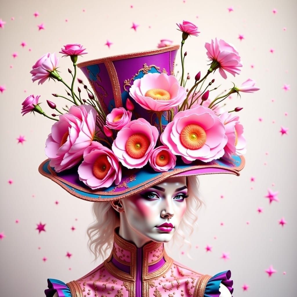 Haute Couture Top Hat in Neon Digital Art Style