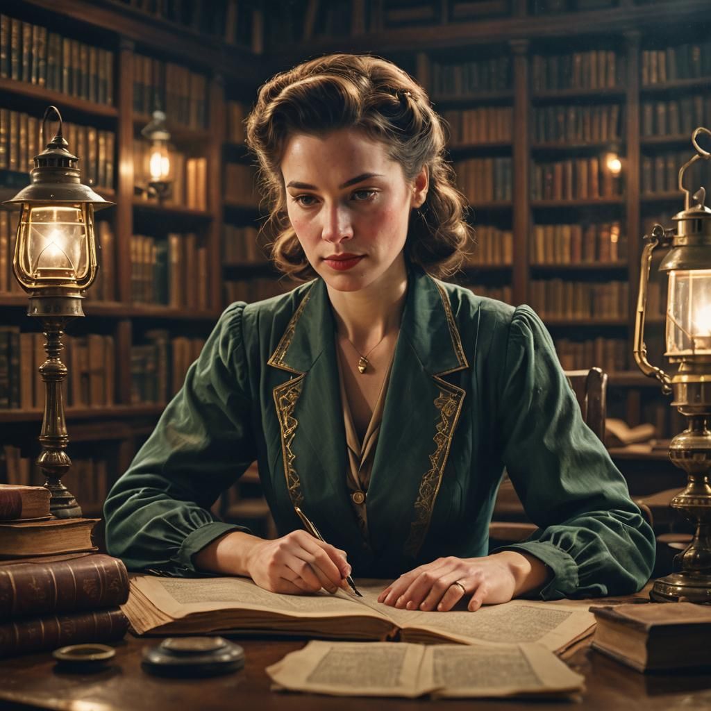 1940s Genealogist in a Vintage Library