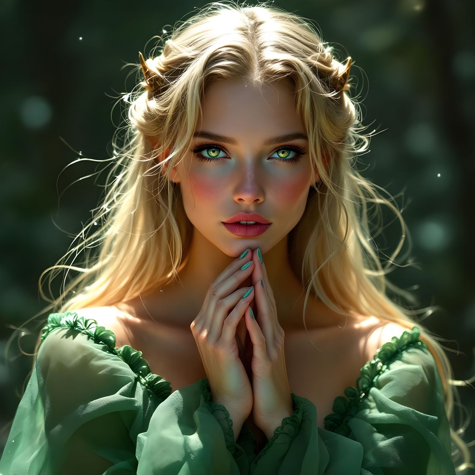 Smiling Norse Goddess with Green Eyes