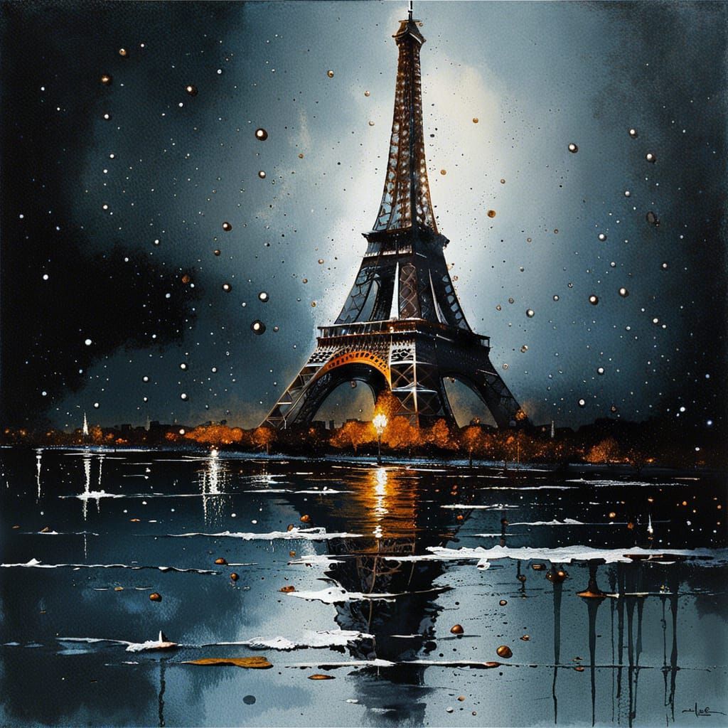 Submerged Eiffel Tower: Watercolour Night Photography