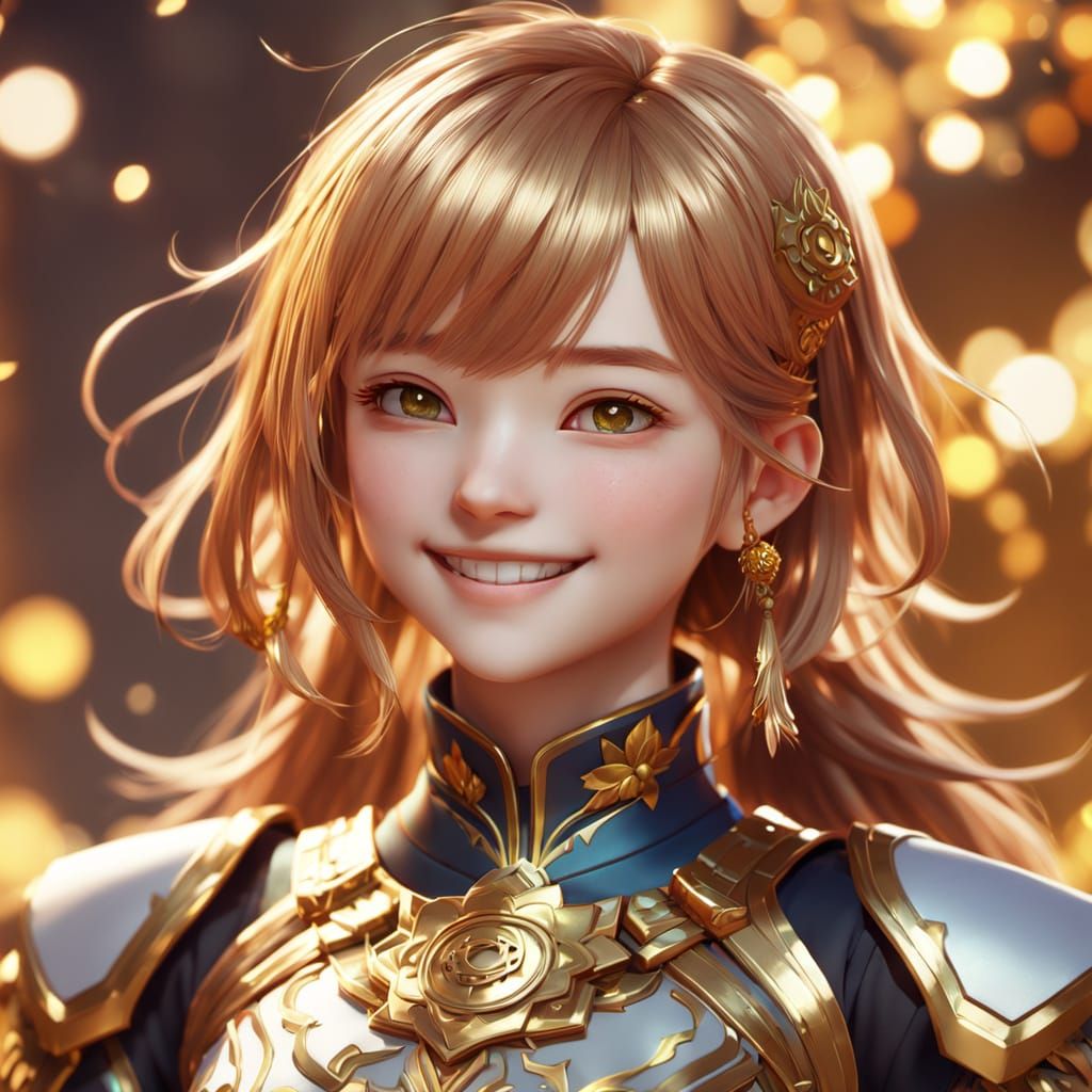 Smiling Anime Girl Portrait in 3D