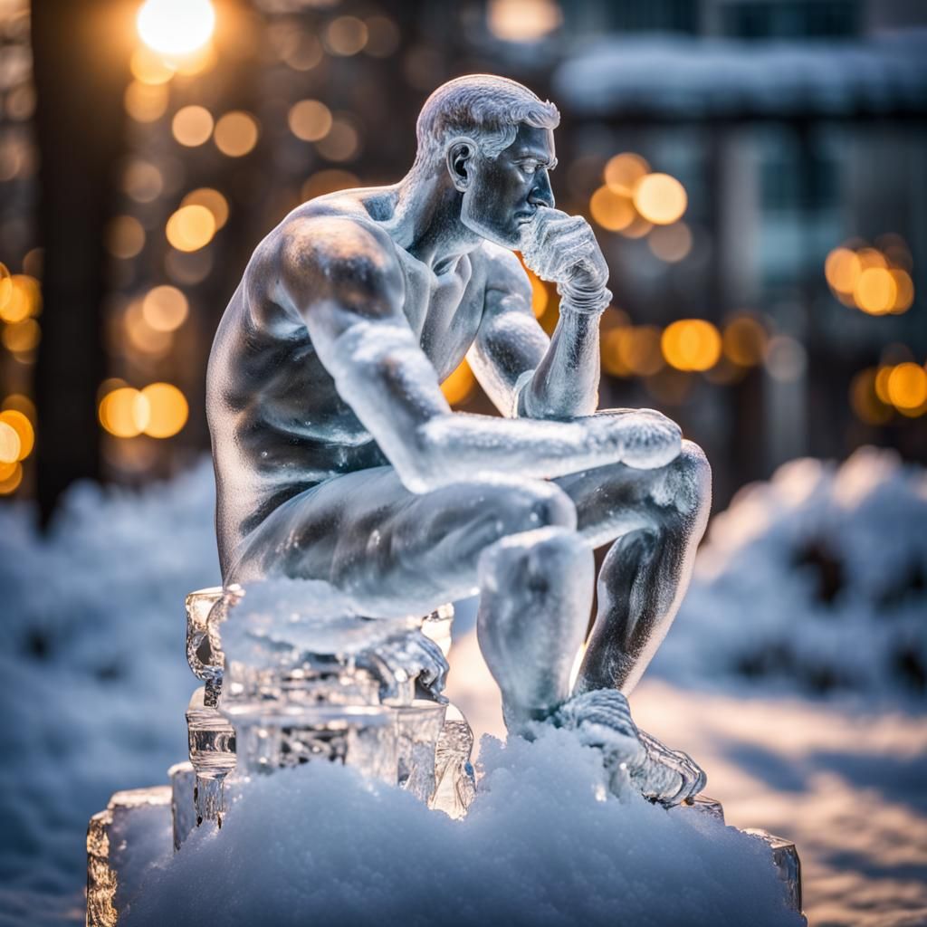 Icy Thinker Statue in Professional Photography Style