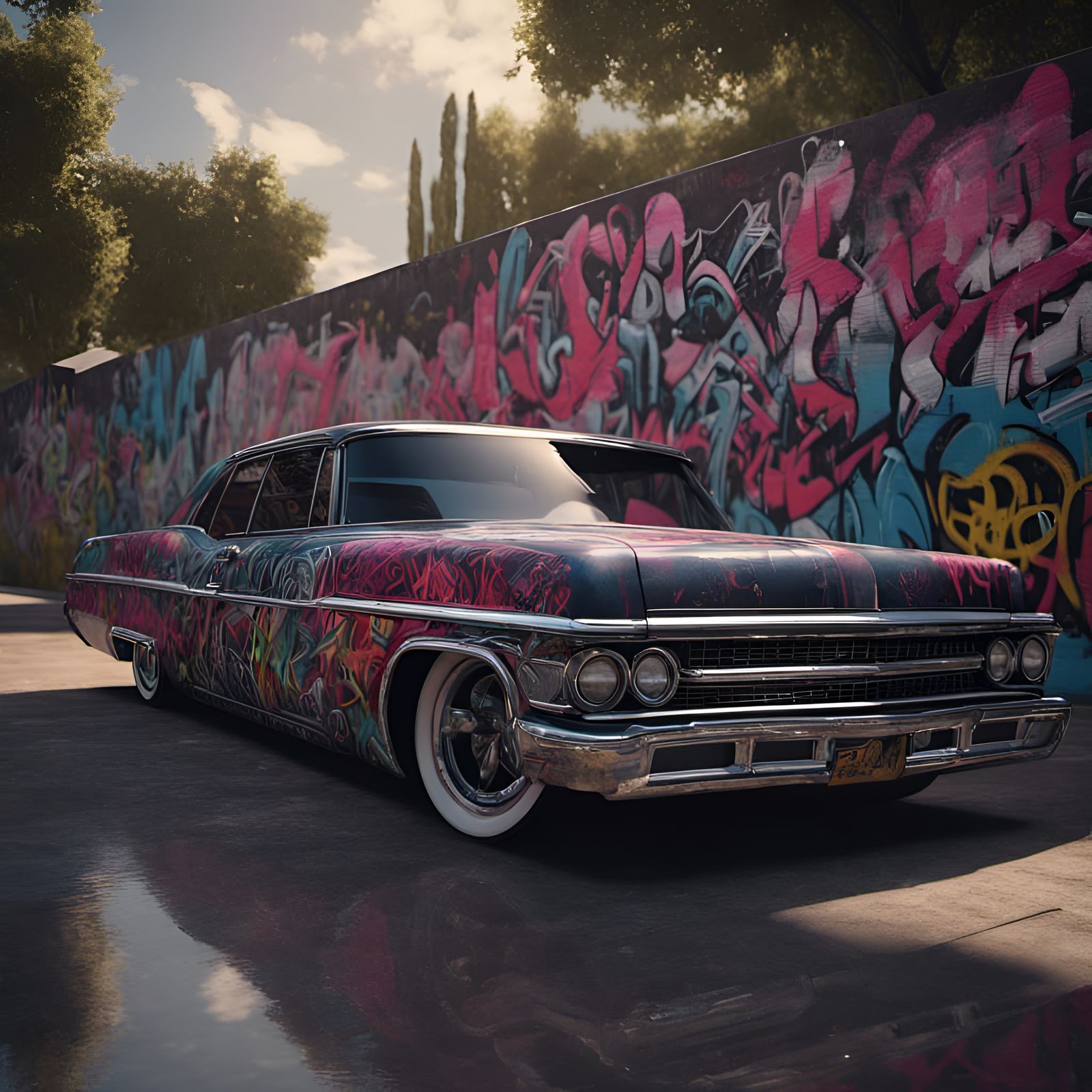 Graffiti Lowrider in Park: Hyperrealistic Unreal Engine Rend...