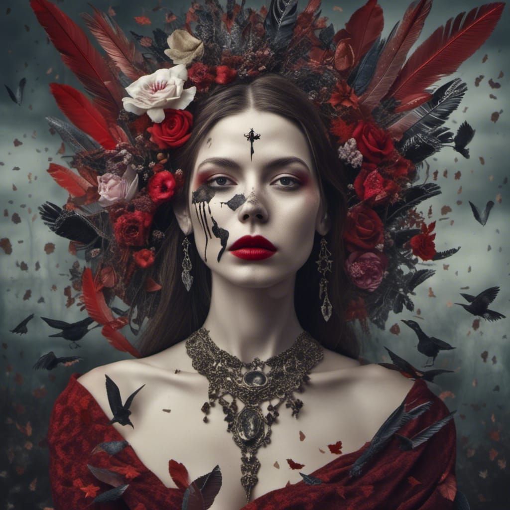 Surreal Dark Fantasy Portrait in Mixed Media