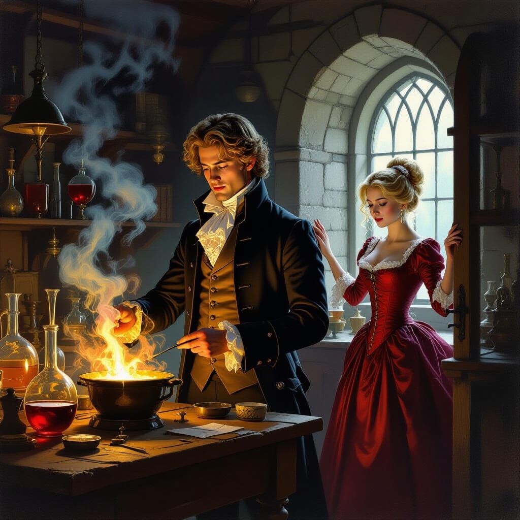 1750s Gentleman Obsessed with Alchemy, Sad Fiancée