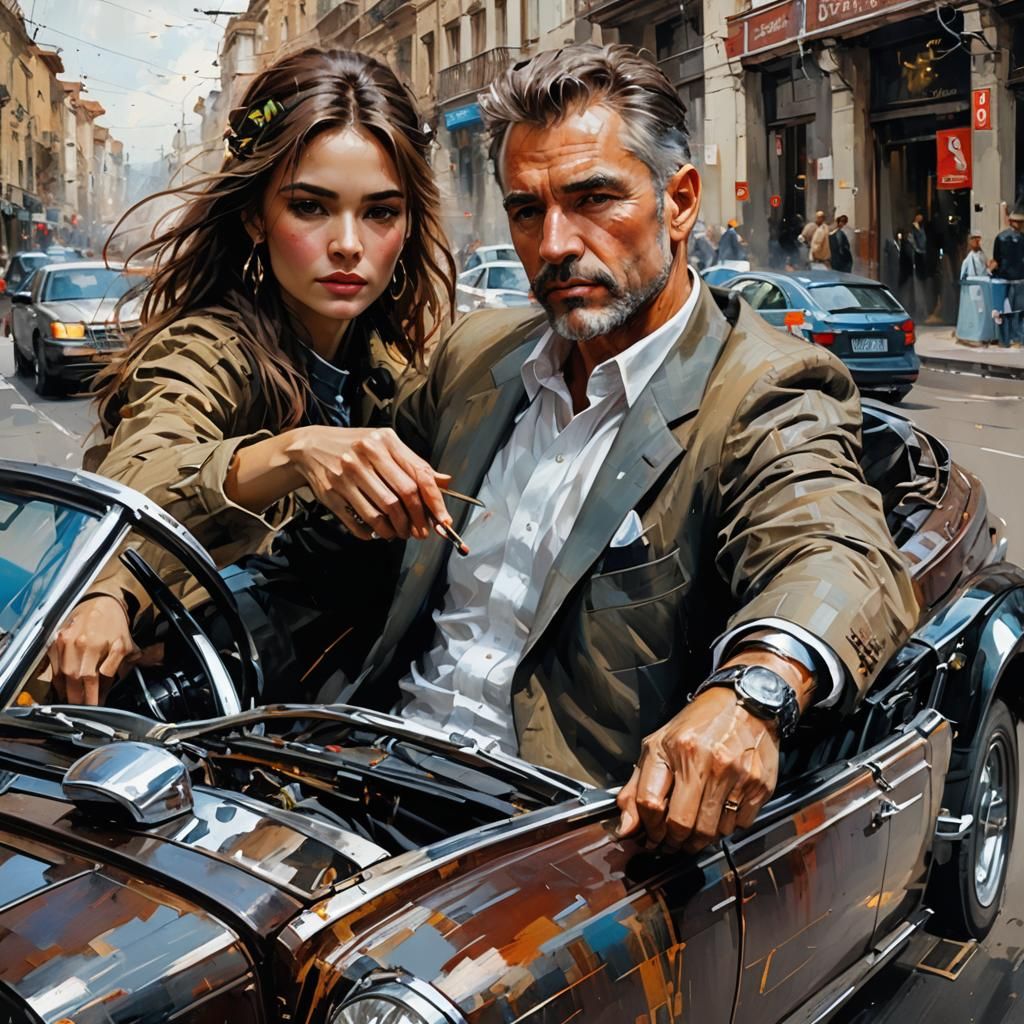 Anthropomorphic Otter Driving a Vintage Car Illustration