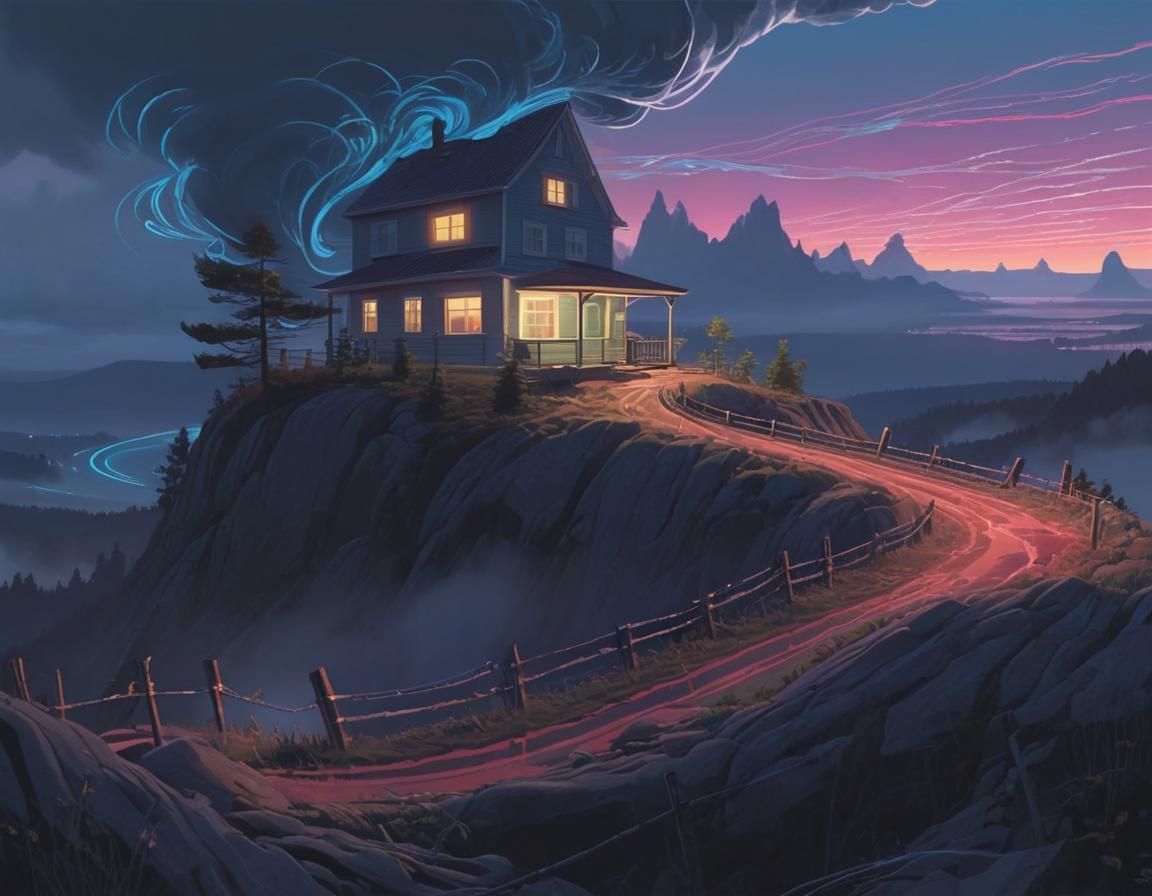 Surreal Night Landscape Inspired by Ghibli