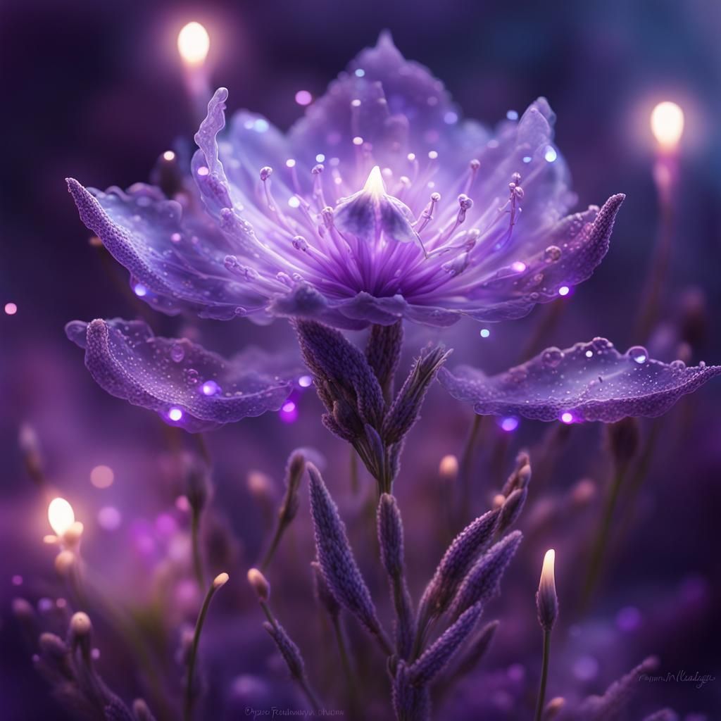 Bioluminescent Purple Flower with Lavender Lights