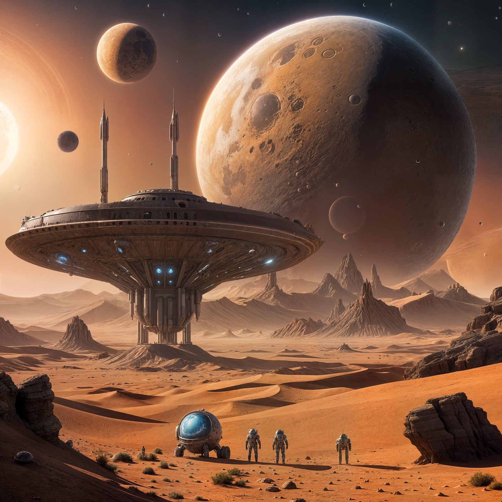 Sci-Fi Desert Planet with Alien Observer