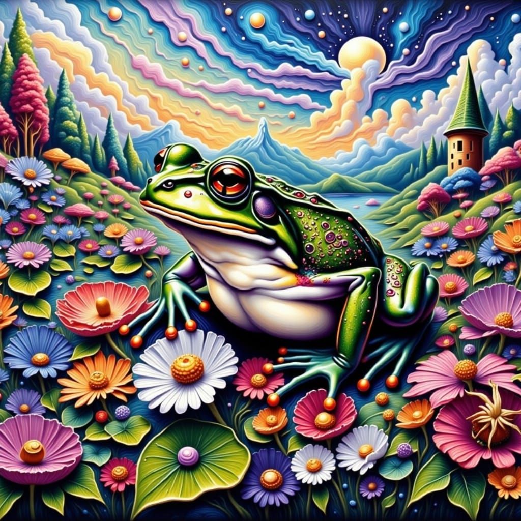 Whimsical Frogs Dancing in a Magical Forest
