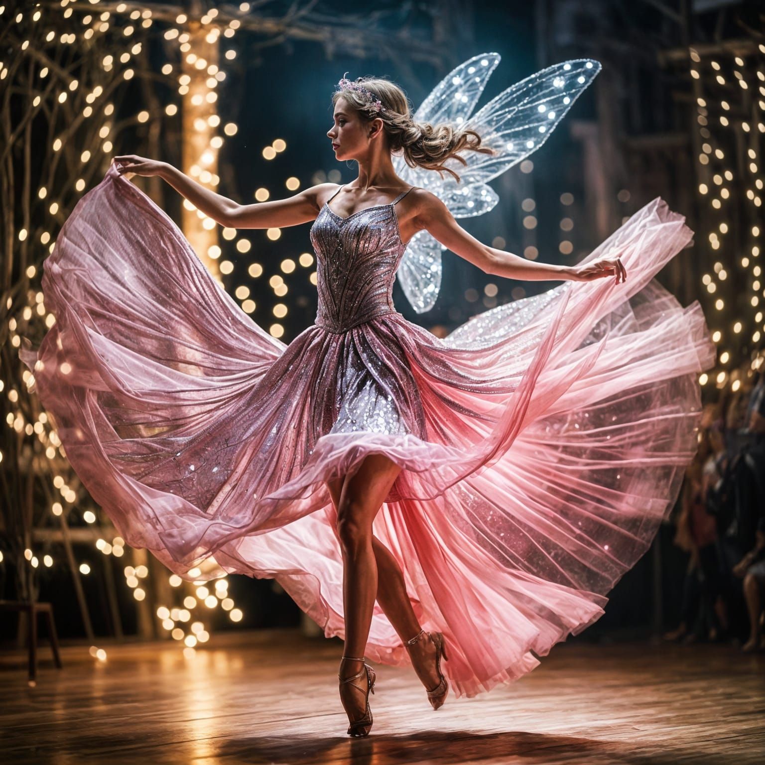Enchanted Fairy Dancing in Pink and Silver