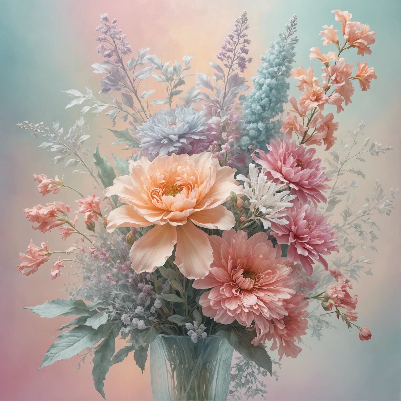 Pastel Flower Bouquet Digital Art in Vaporous Style