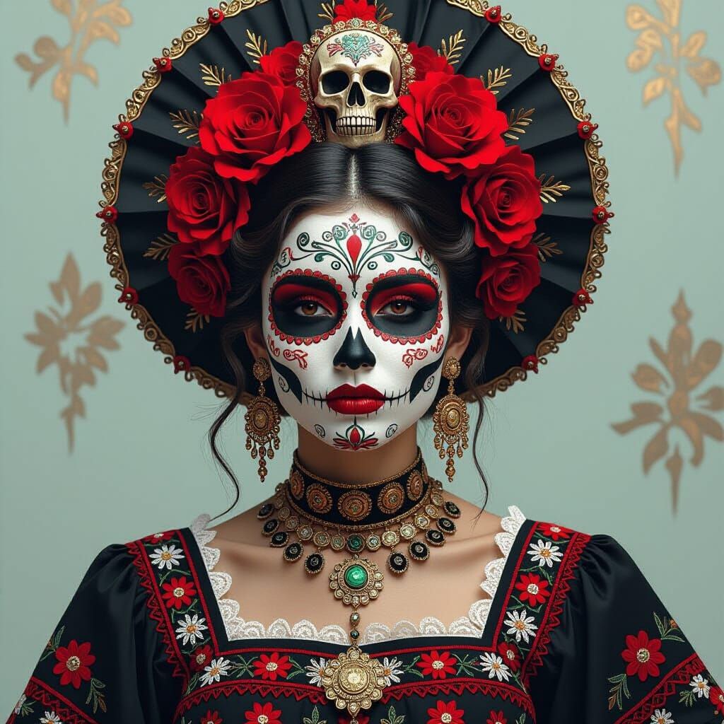 Día de los Muertos Dancer with Cyberpunk Headdress