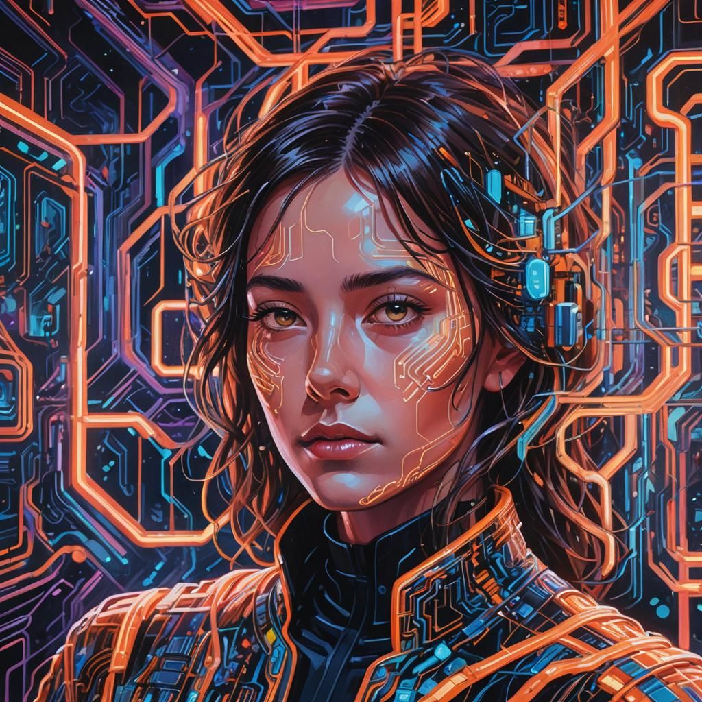 AI Portrait in Futuristic Gouache Painting