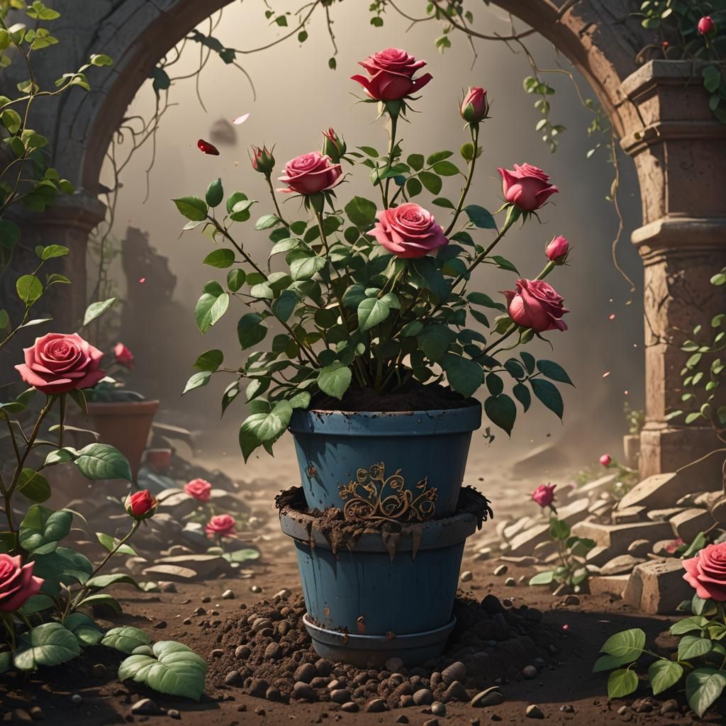 Rose Emerging from Dirt: Detailed Matte Painting