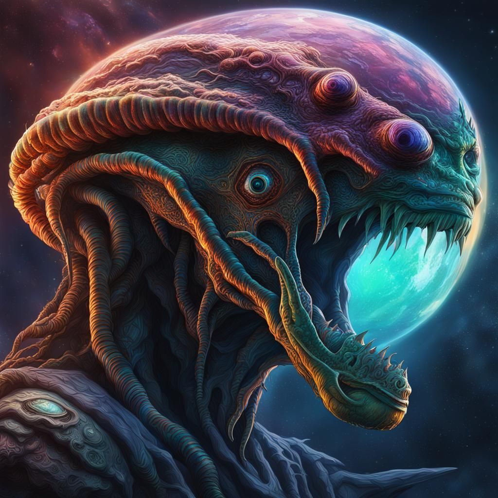 Hyperrealistic Alien Creature with Deep Color Contrast