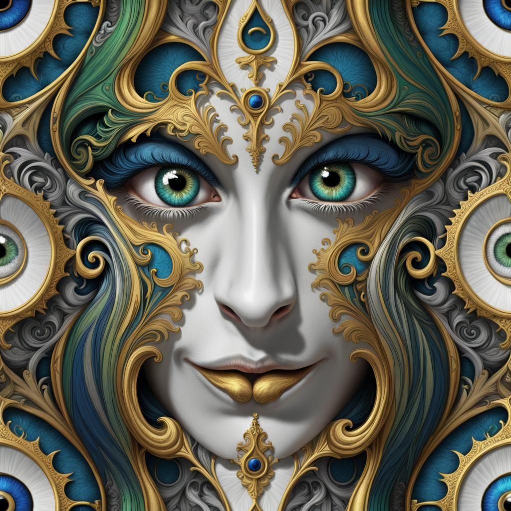 Seamless Pattern with Abstract Eyes in Gold and Silver