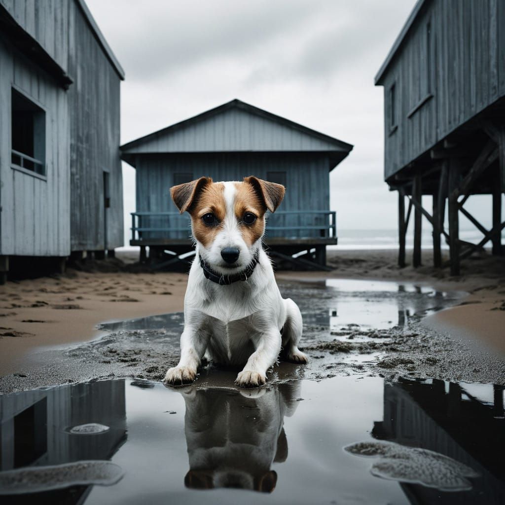 Serene Jack Russell Terrier in Symmetrical Beach Reflection