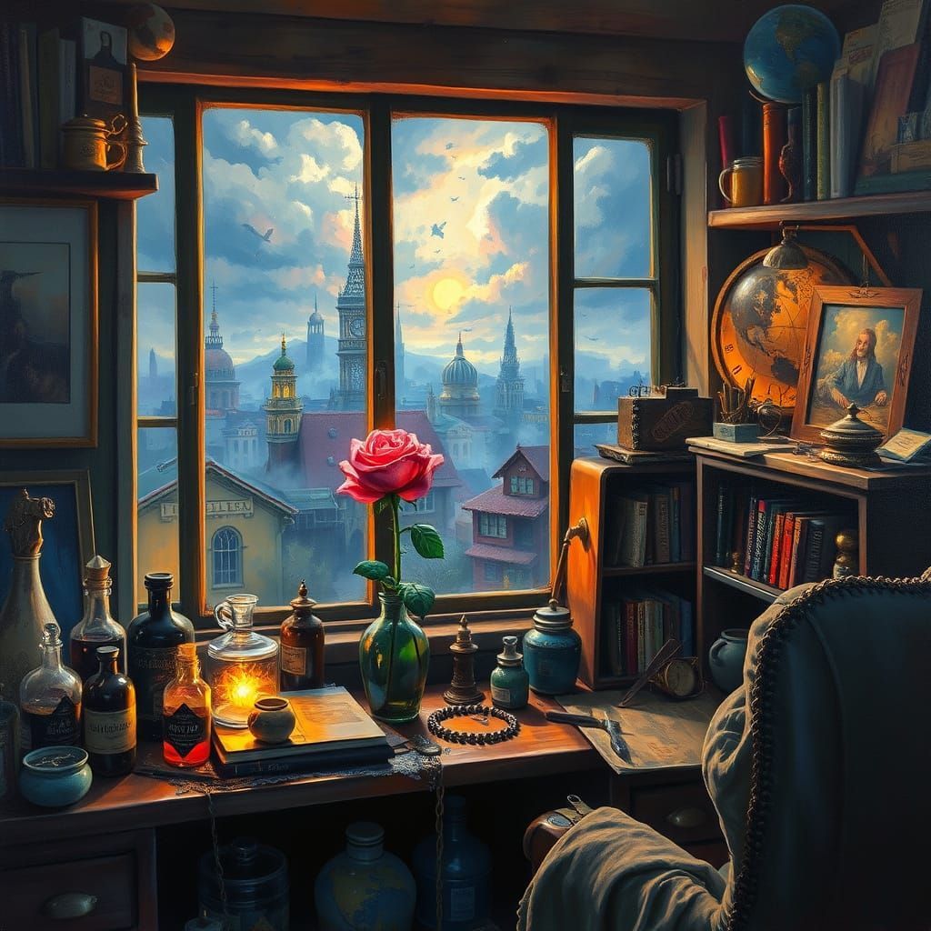 Cozy Artist Studio Overlooking Surreal Cityscape
