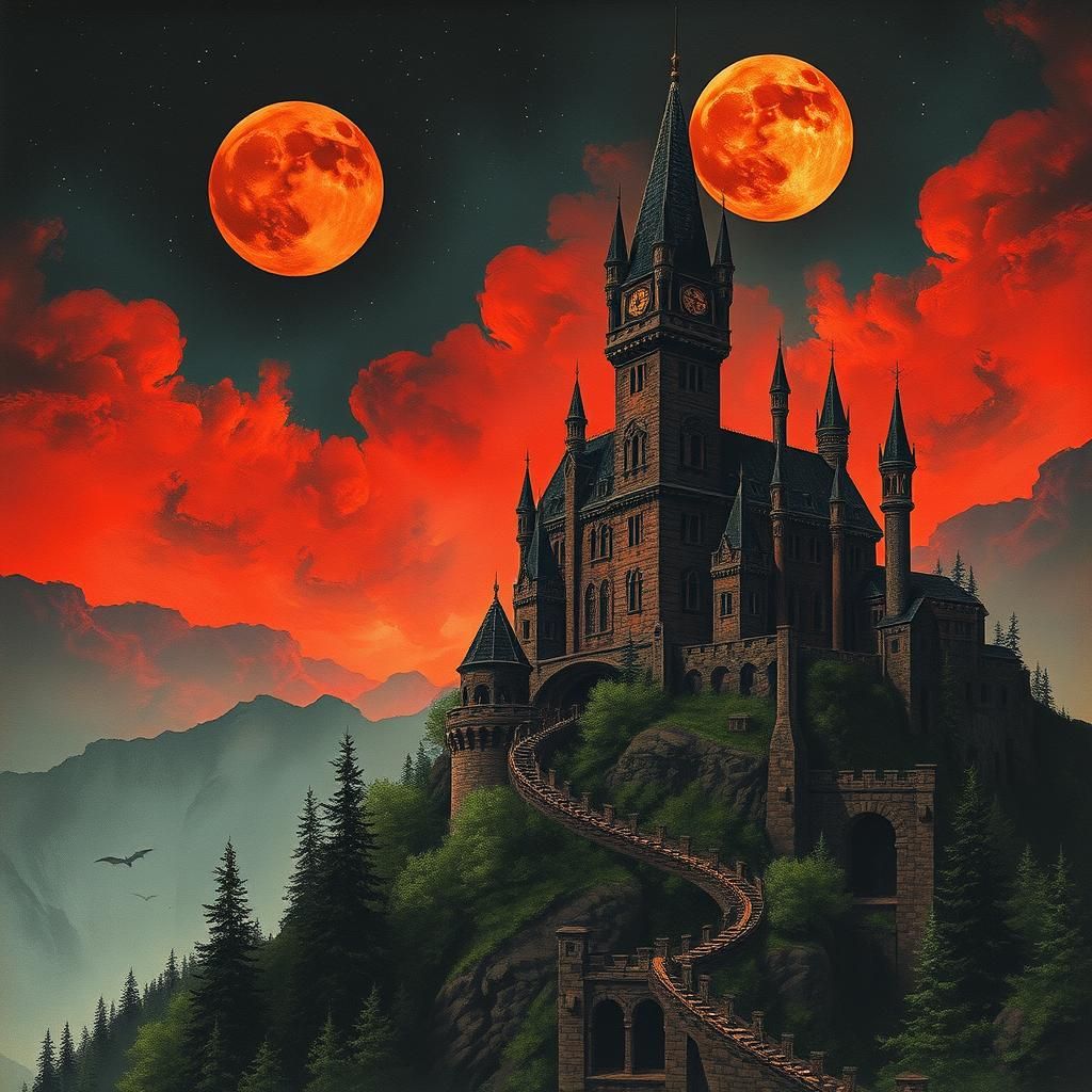 Dracula's Castle: A Horror Landscape in Oil and Ink