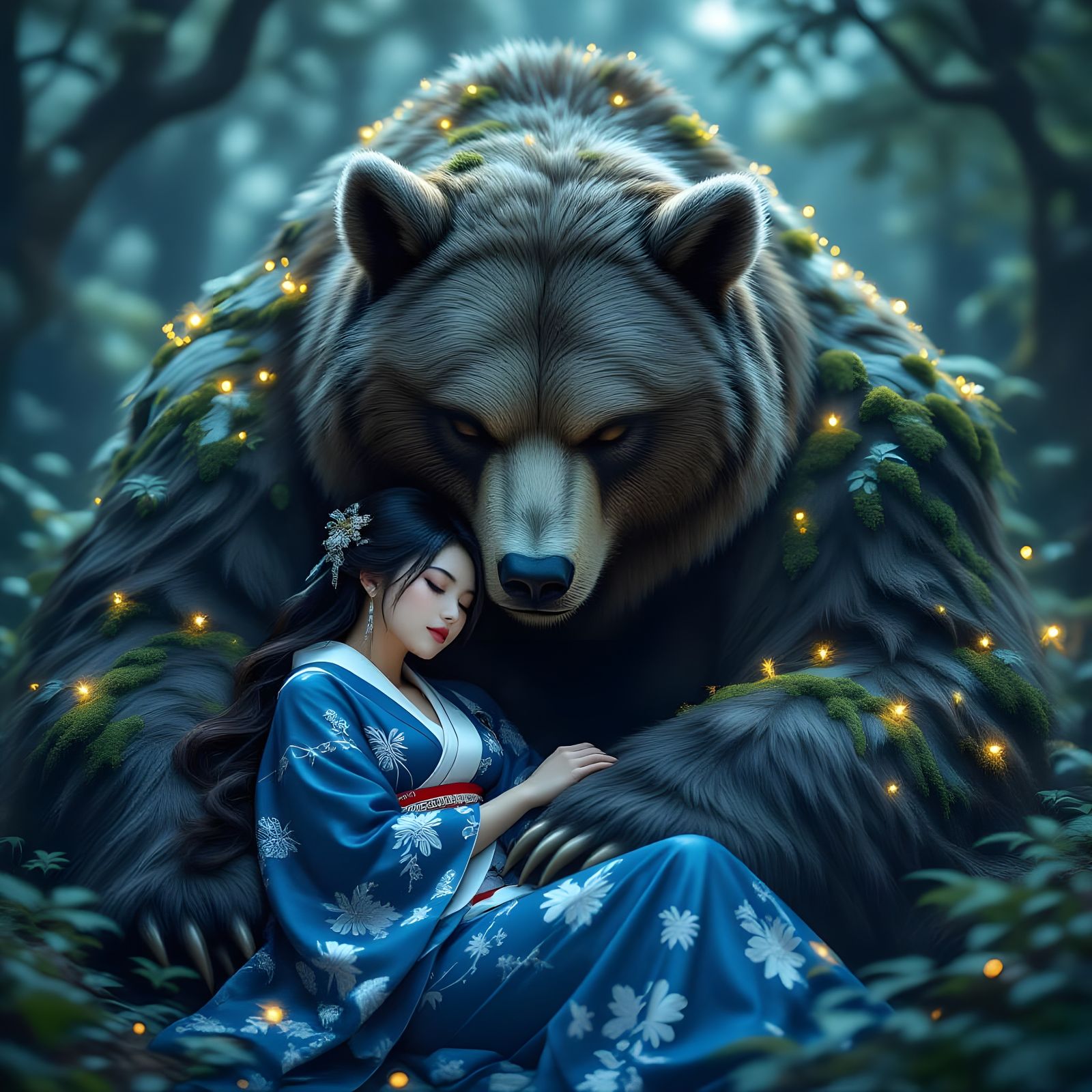 Woman Asleep on Luminous Forest Spirit