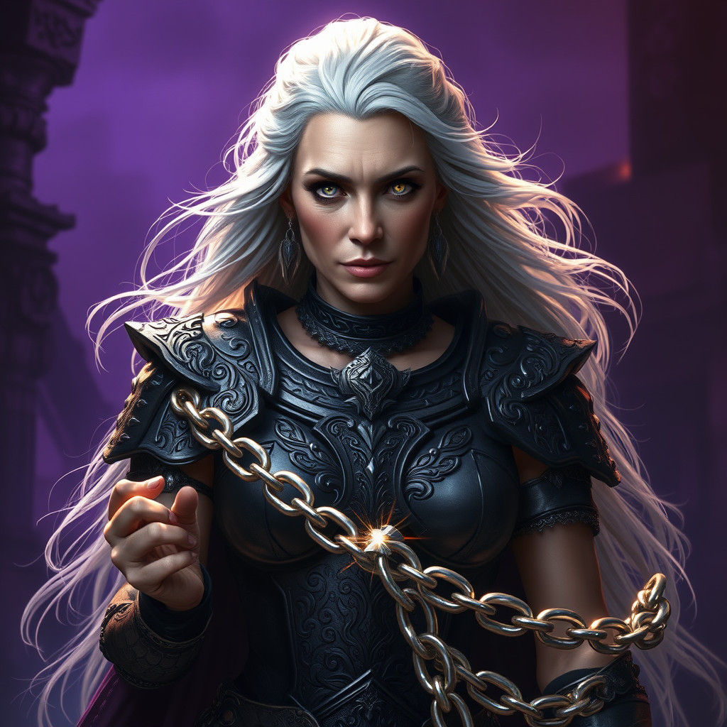 Armored Silver-Haired Warrior in Dark Fantasy Style