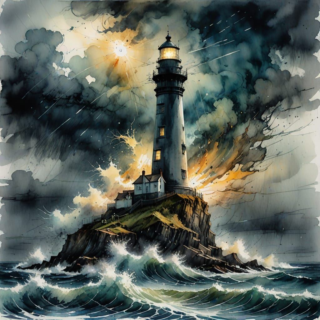Stormbound Beacon of Hope in Watercolour Style
