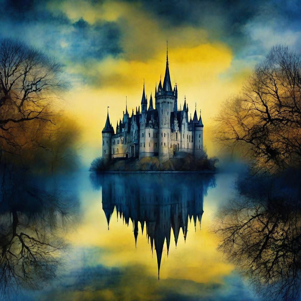 Gothic Castle Dissolving into Moonlit Sky