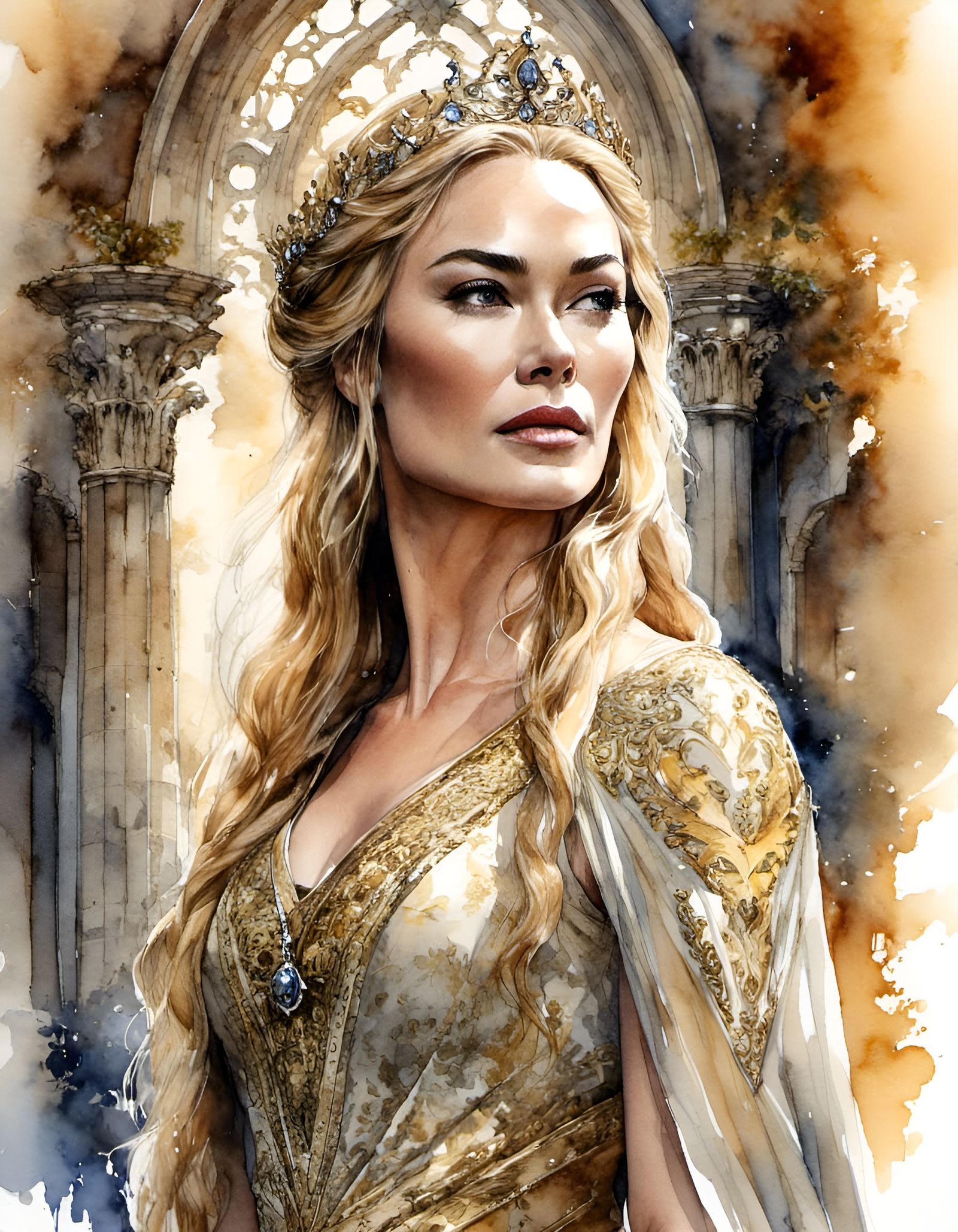 Cersei Baratheon Portrait in Watercolor Style