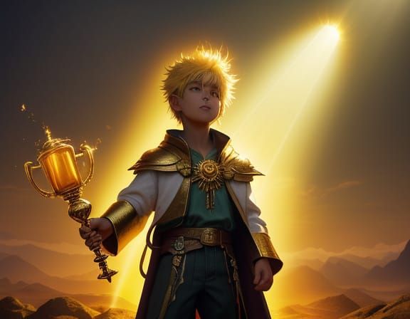 Child Holding Glowing Potion in Golden Hour Light