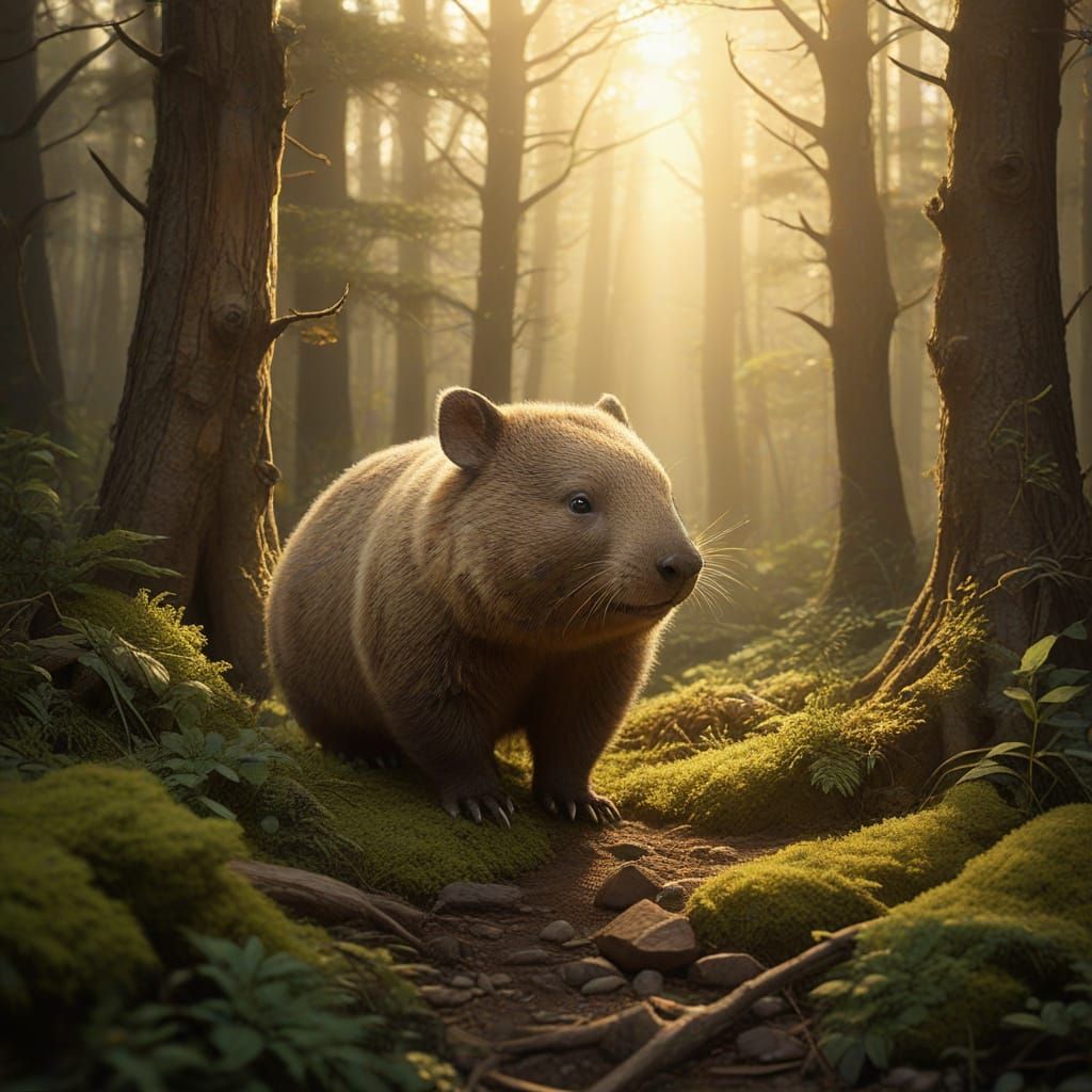 Wombats Emerge from Glowing Burrows in Whimsical Fantasy Art