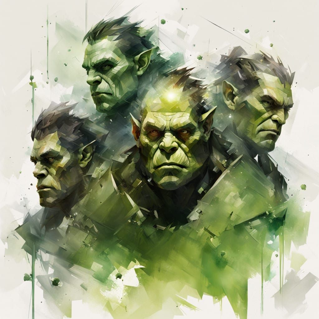 Surreal Double Exposure Orc Portraits in Cubicuboctahedron S...