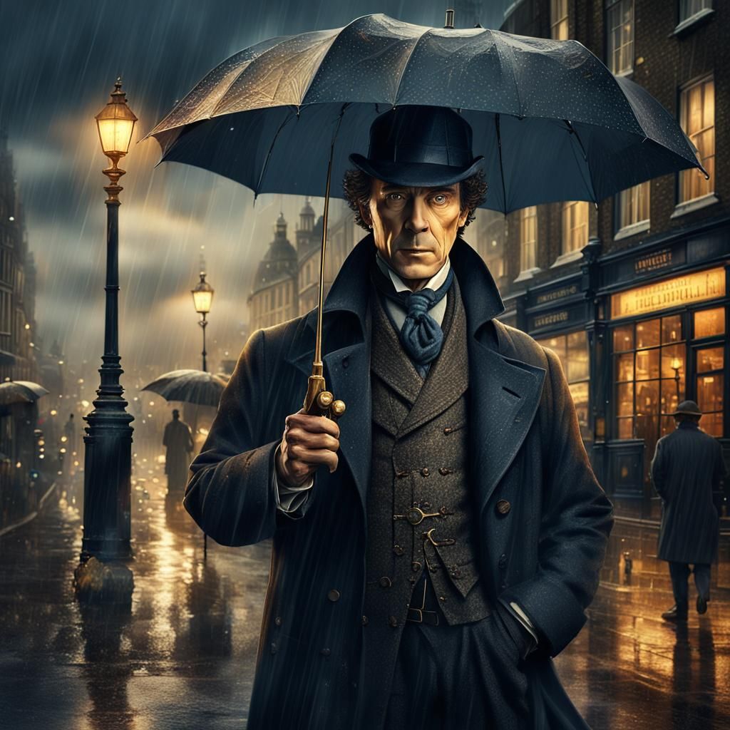 Sherlock Holmes in Rainy London Night