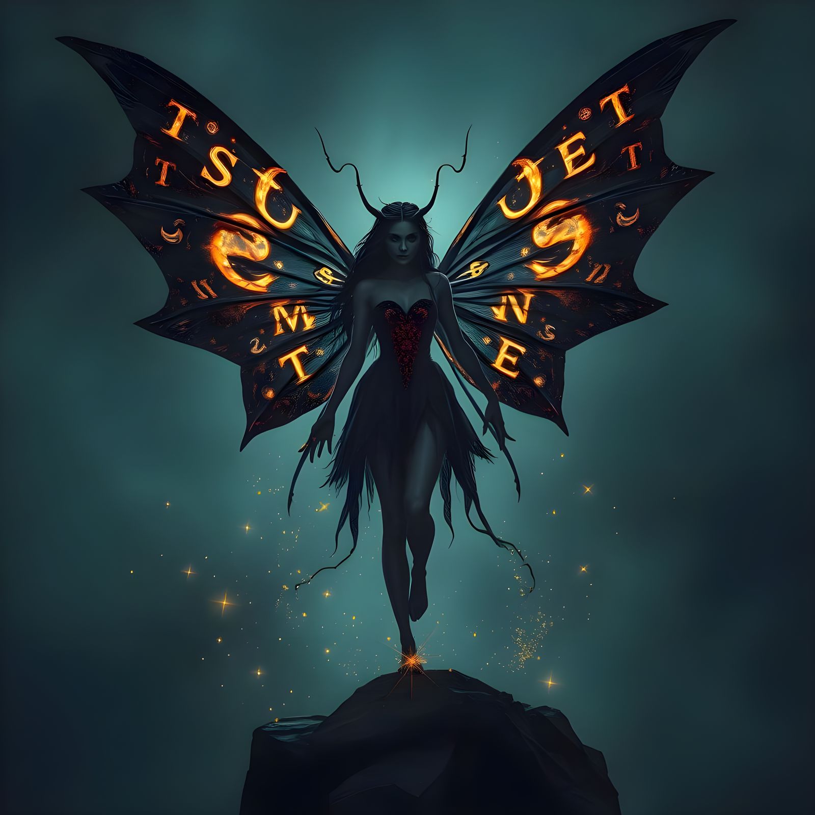 Dark Fairy with Gothic Font Wings