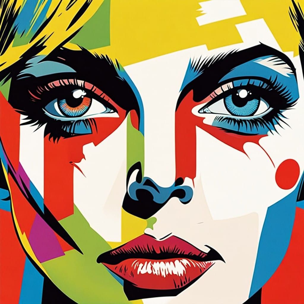 Pop Art Icon Twiggy in Bold Primary Colors