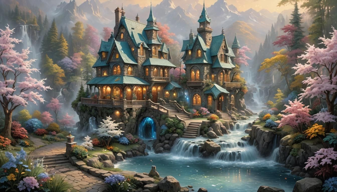 Ethereal Crystal Art Installation in Misty Landscape