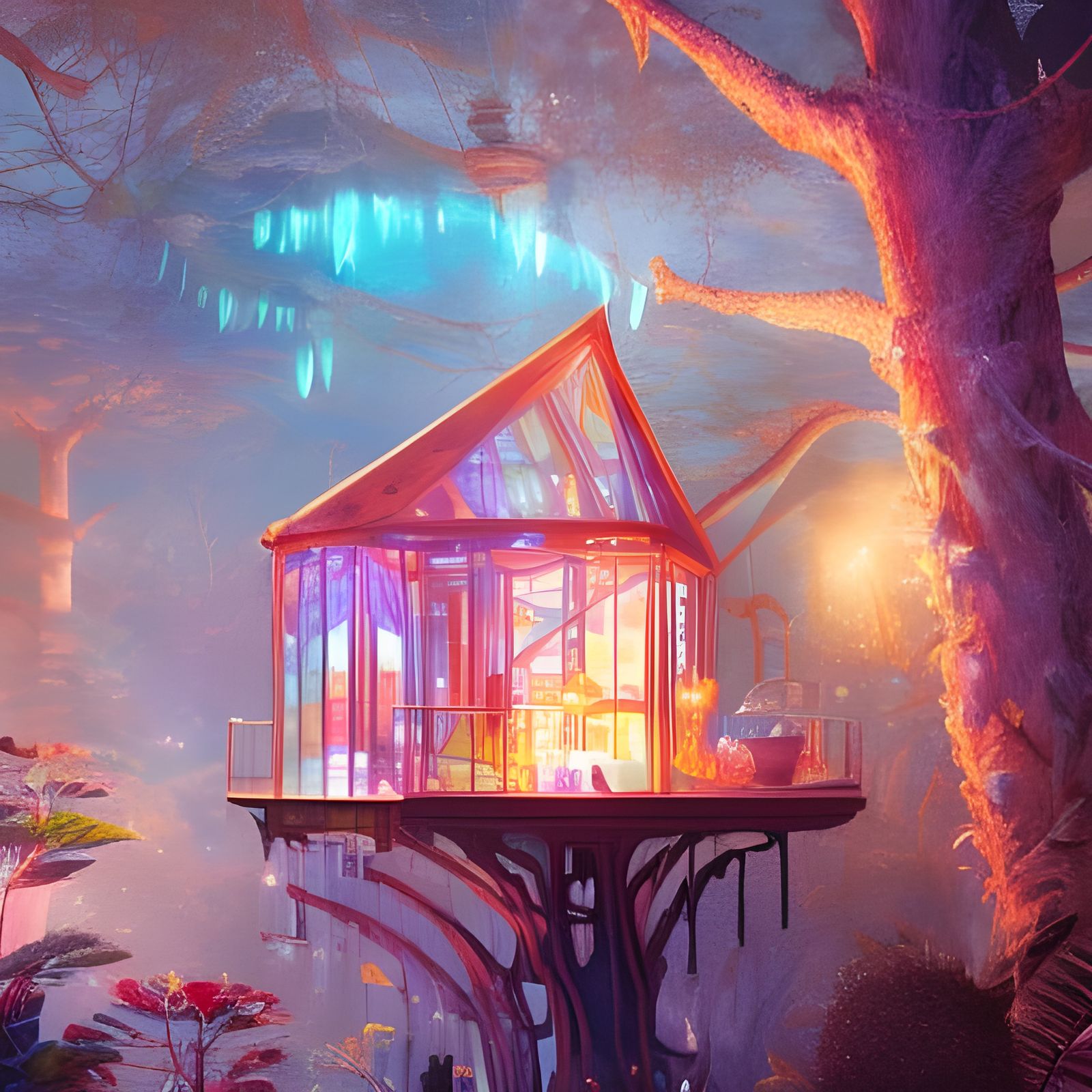 Cerulean Glass Treehouse in Digital Illustration