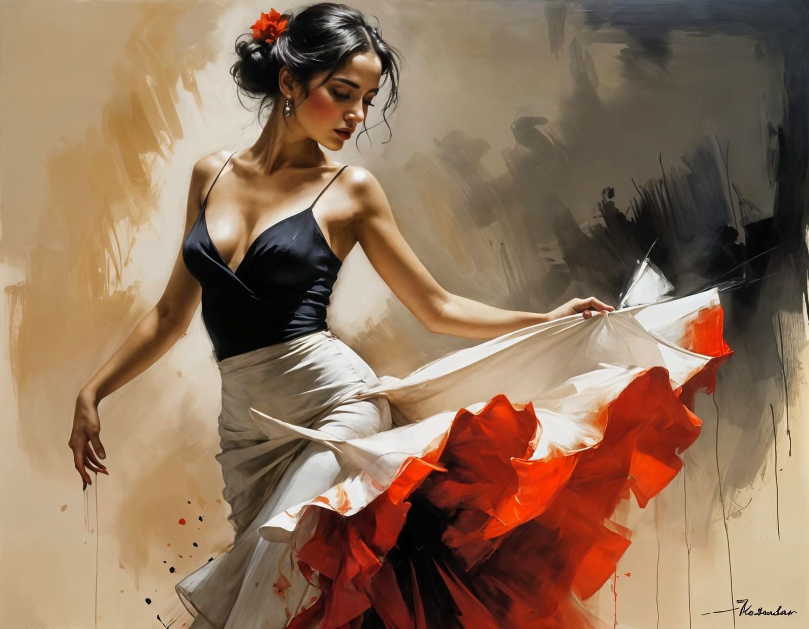 Flamenco Dancer in Coarse Brushed Impressionist Style